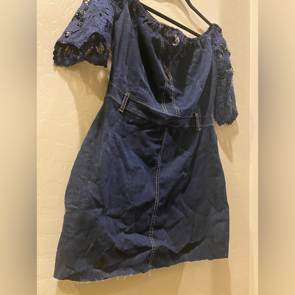 Navy Denim Blue Lace Sleeve Dress - Picture 7 of 8